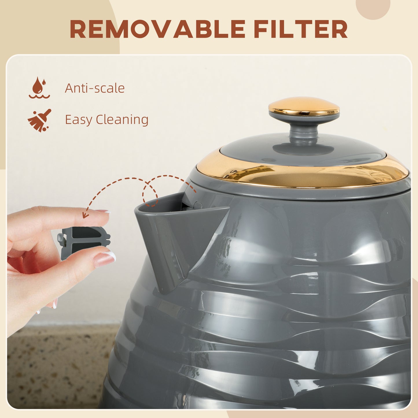 HOMCOM 3kW Rapid Boil Honeycomb Kettle - Grey