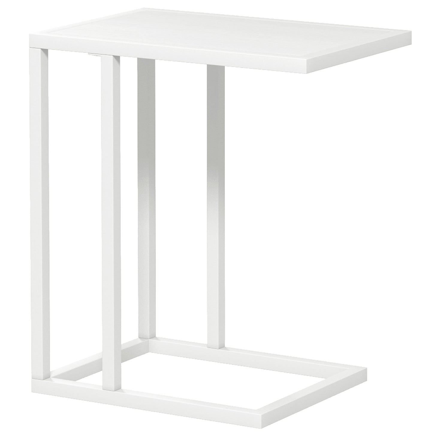 HOMCOM C Shape Bedside Table w/Metal Frame Wood-Effect Top Sofa Narrow Snack End Table for Living Room, White