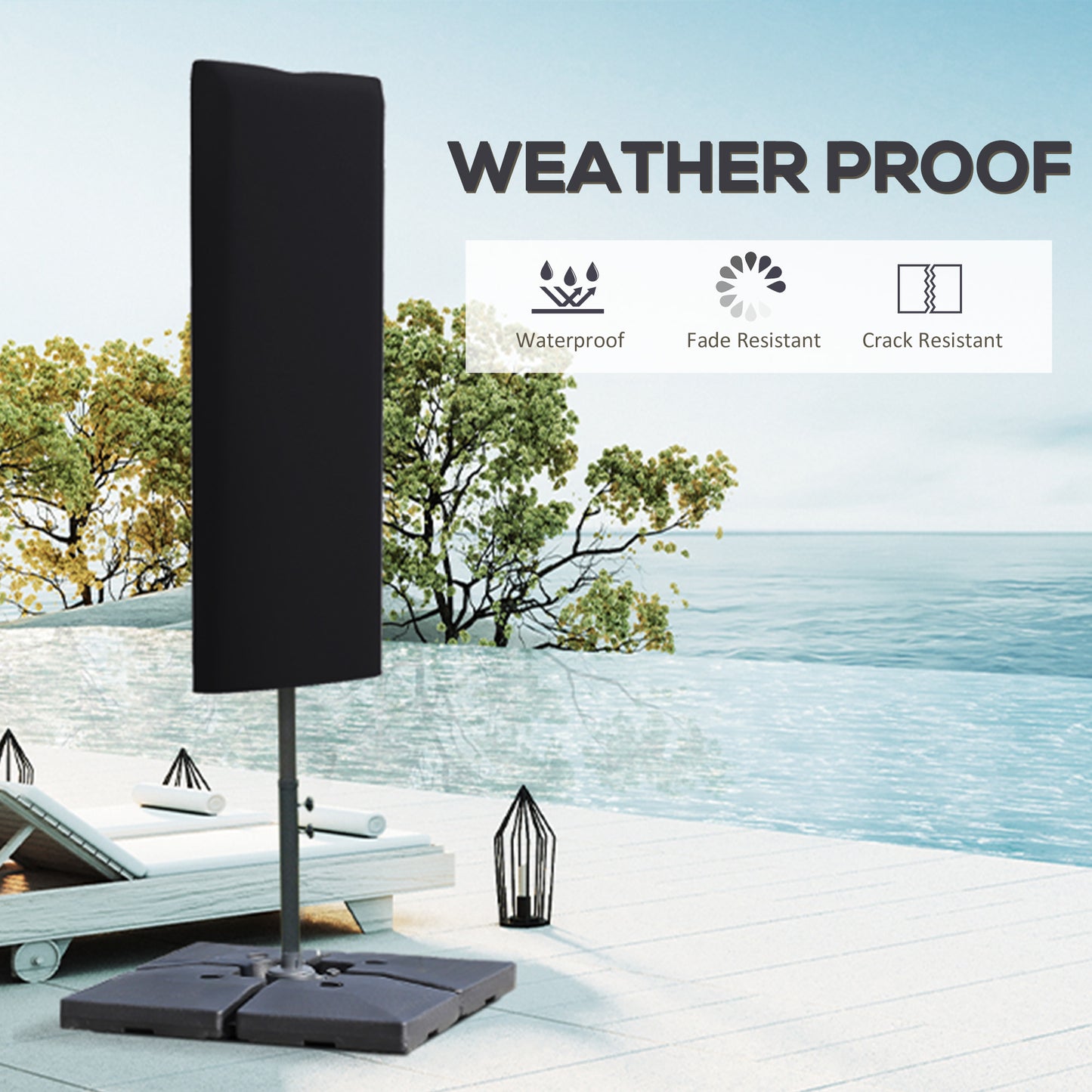 Outsunny Garden Parasol Cover, Outdoor Patio Umbrella Protector Weatherproof Garden Patio with Rod, Zipper for 2-4m Parasol, Φ60 x 160cm, Black