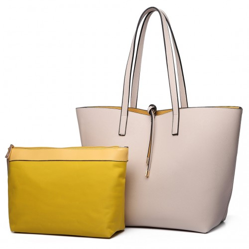 Miss Lulu Women Reversible Contrast Shopper Tote Bag Beige
