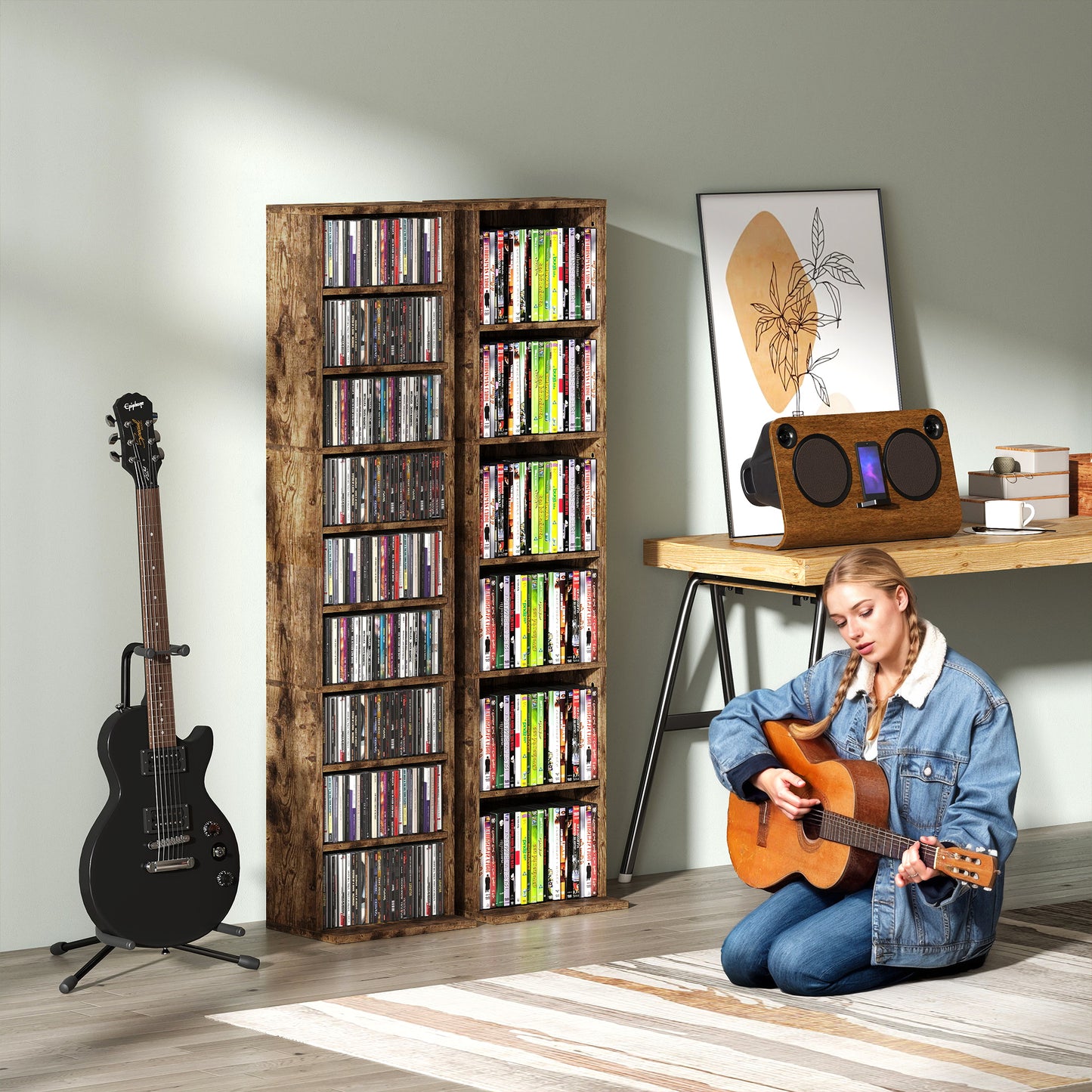 HOMCOM 260 Narrow CD Storage Unit - Rustic Brown