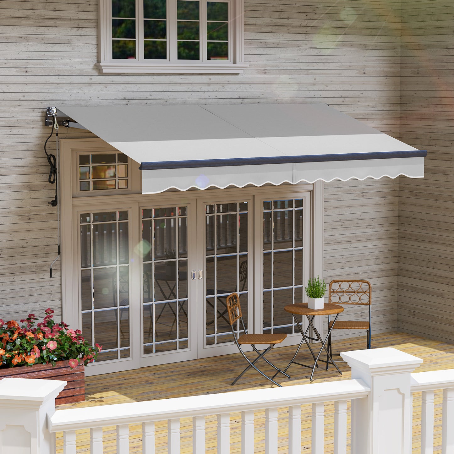 Outsunny 3.5 x 3(m) Electric Awning with Remote Controller, Aluminium Frame DIY Retractable Awning, UPF30+ Sun Shade Canopy for Garden Patio Deck Door Window, Light Grey