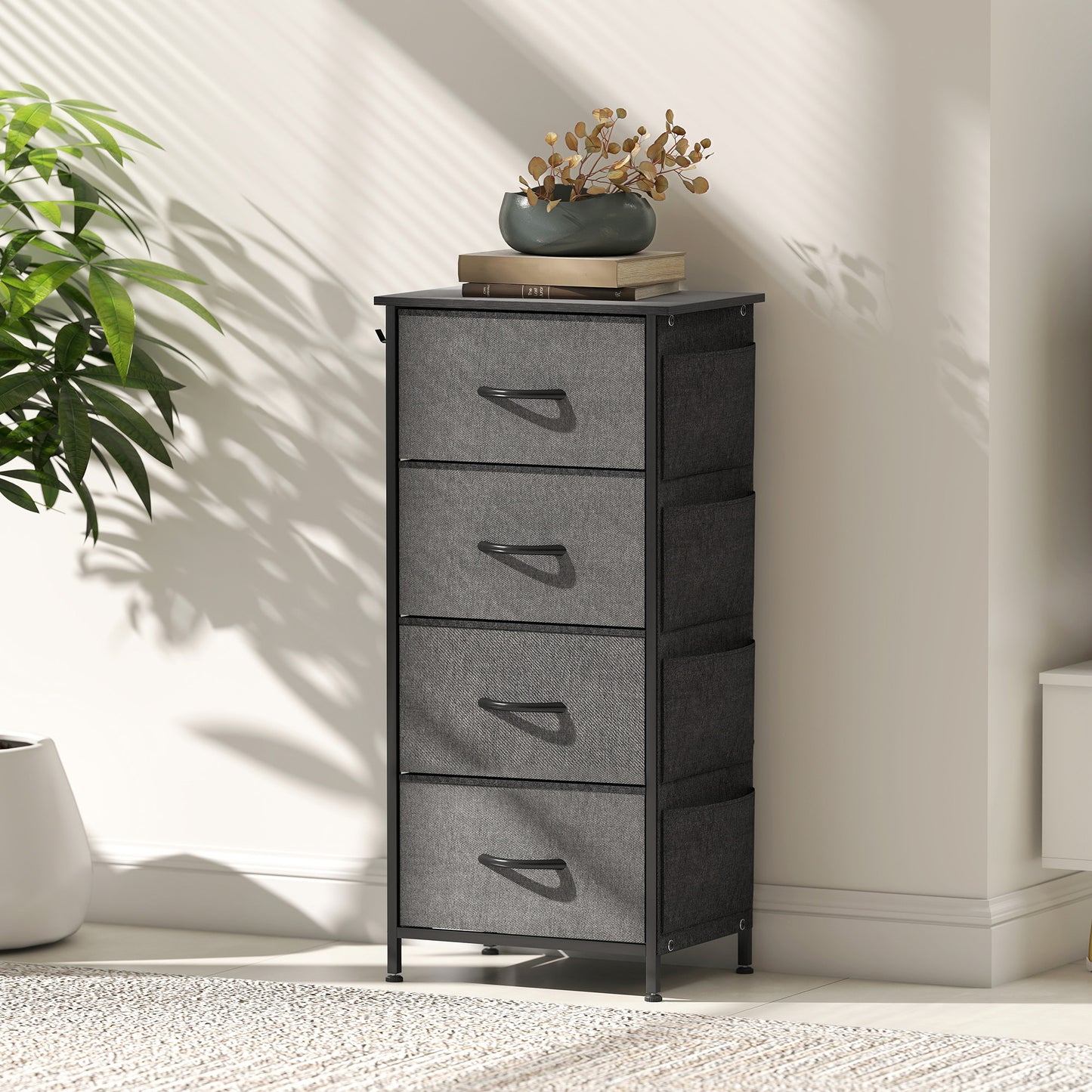 HOMCOM Chest of Four Fabric Drawers - Charcoal Grey