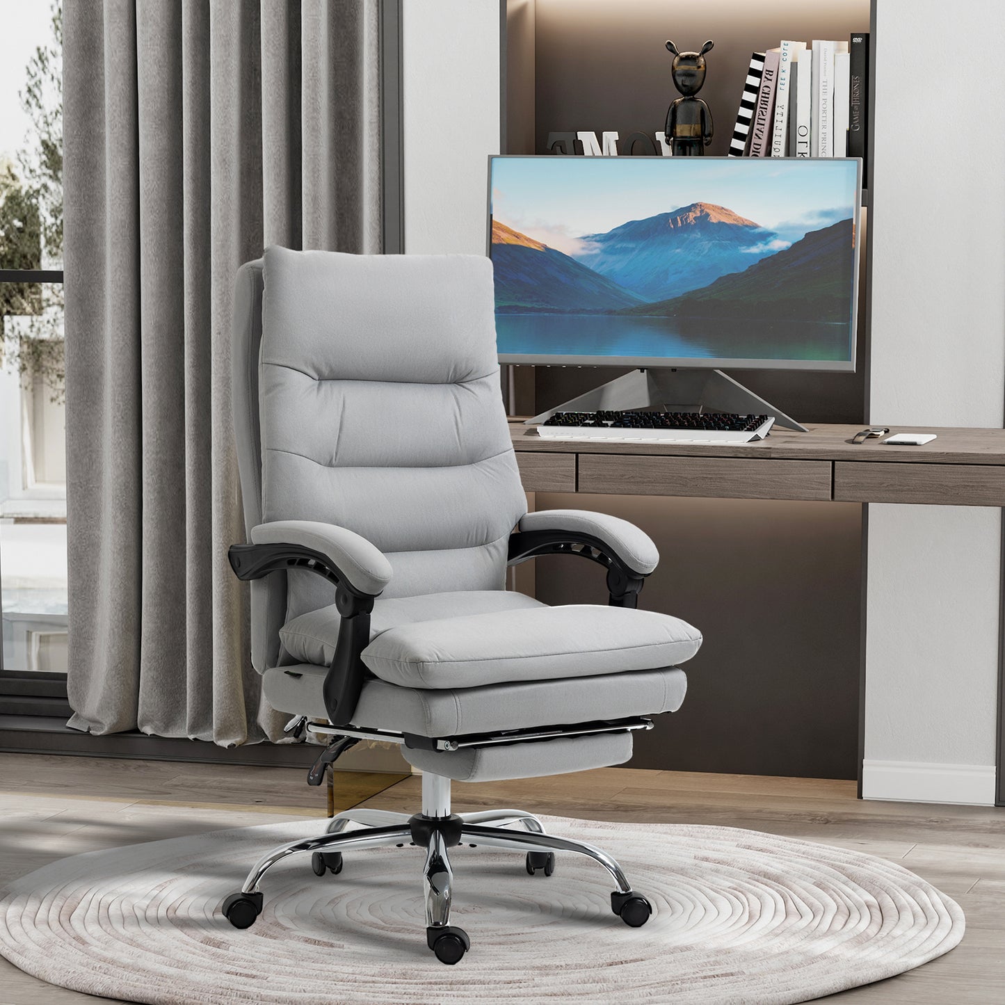 Vinsetto Office Chair with Footrest, Double Padding Ergonomic Desk Chair with 6-Point Vibration Massage and Back Heating, Microfibre Fabric with 135° Reclining Back, Grey