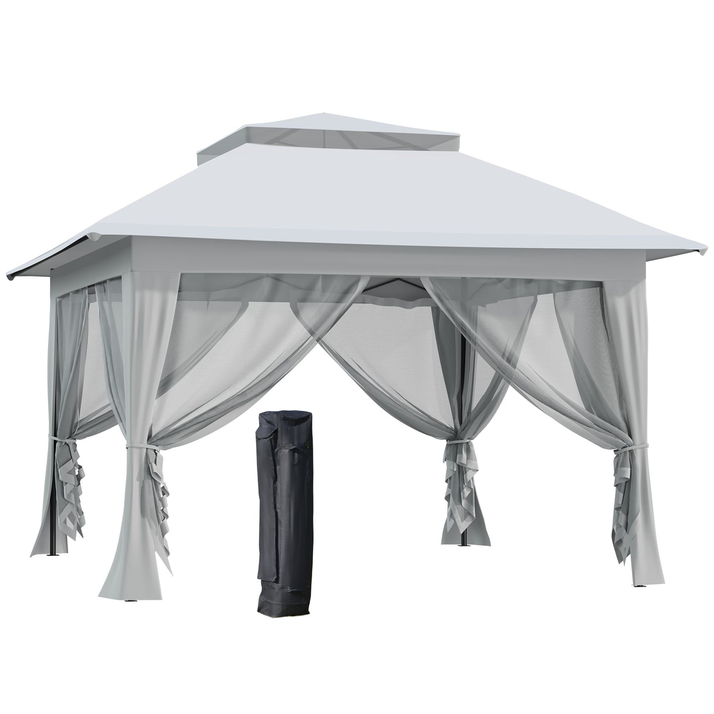 Outsunny 3.6 x 3.6 m Pop up Gazebo with Netting, Height Adjustable Party Tent Instant Canopy Sun Shade Shelter, Grey