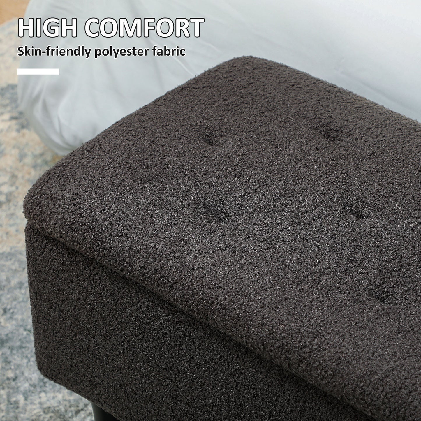 HOMCOM 57L Teddy Fleece Storage Ottoman - Dark Grey