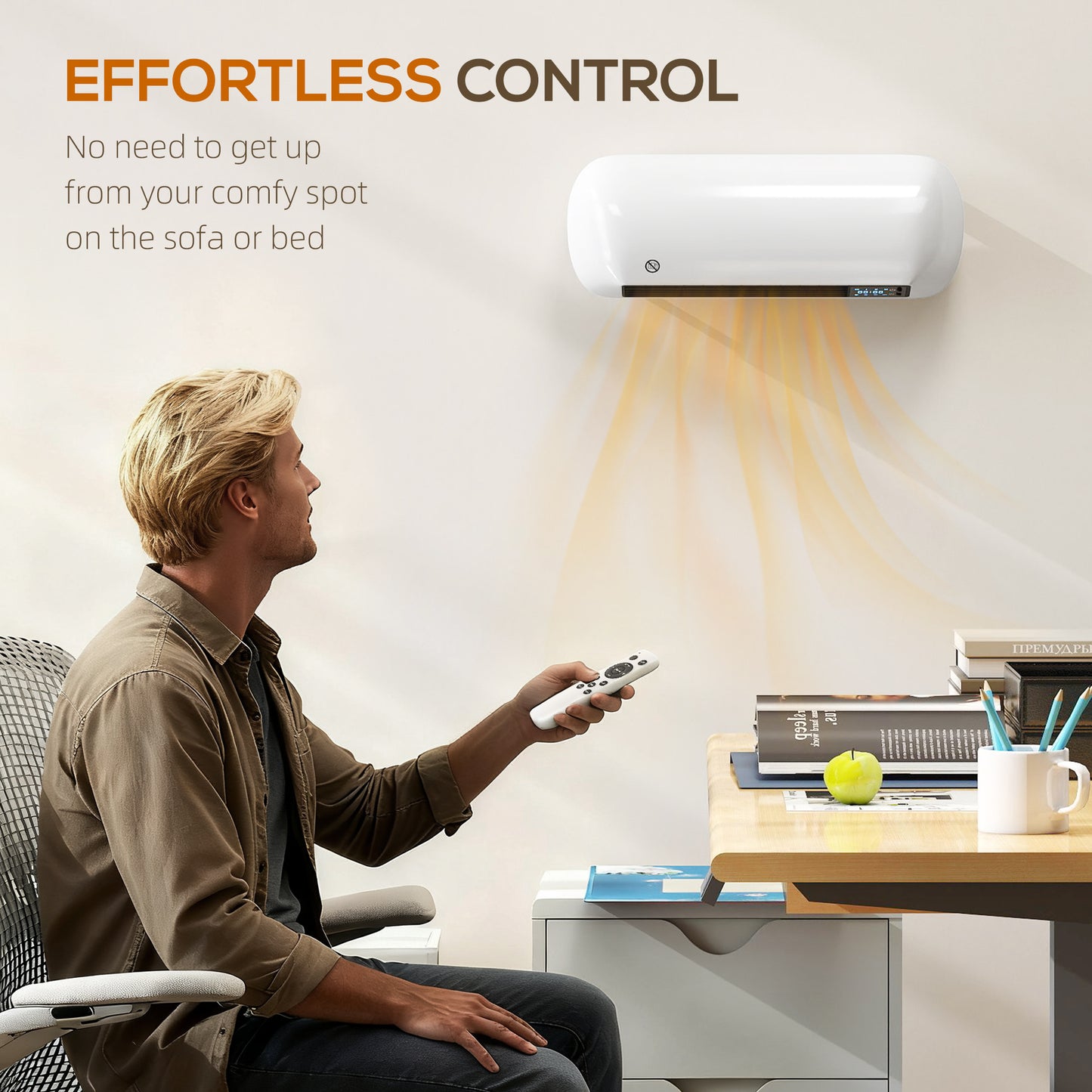 HOMCOM 2000W Ceramic Electric Heater with Fan, Adjustable Thermostat, Wall Mounted - White