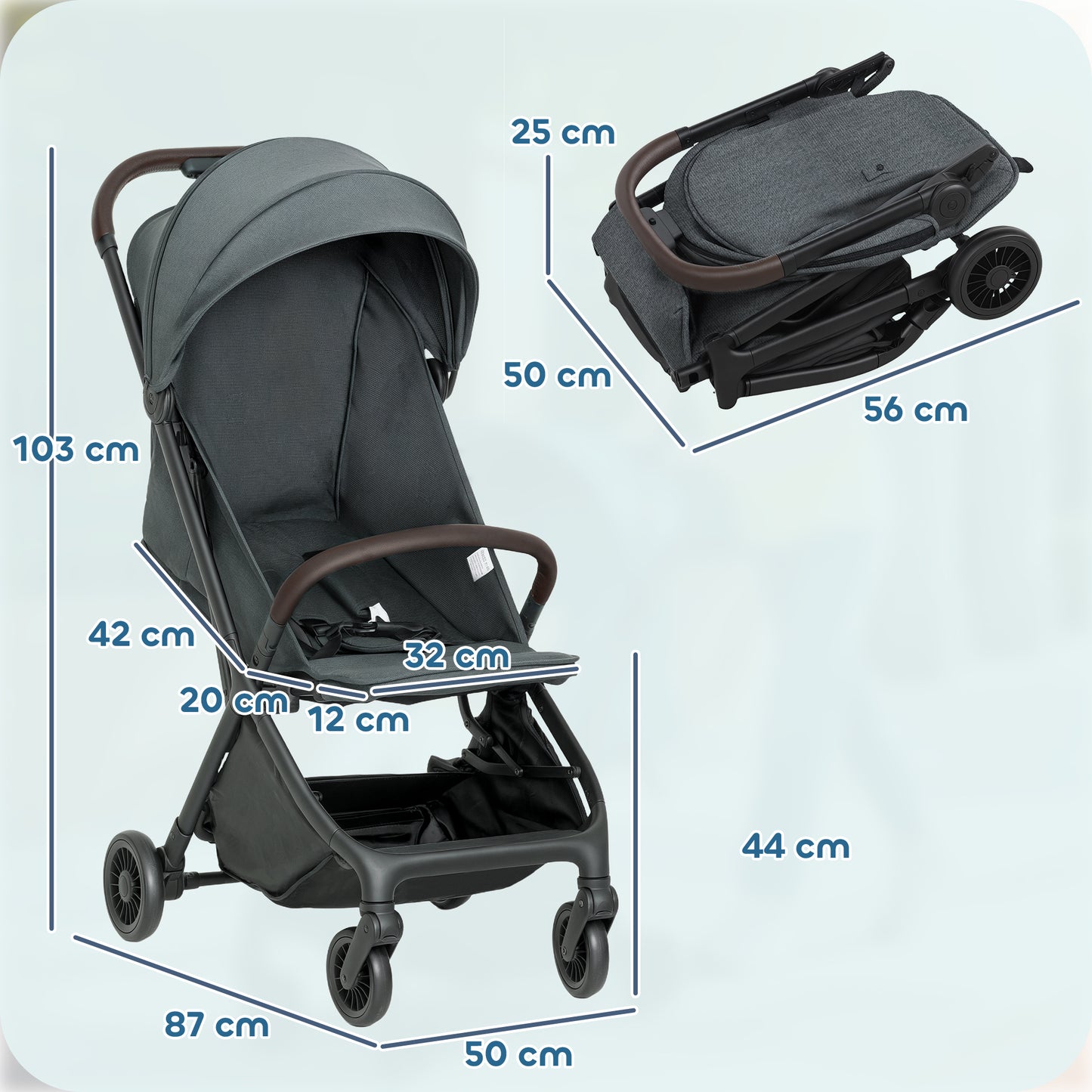 AIYAPLAY Foldable Baby Stroller with Adjustable Seat, 5-Point Harness, Canopy, Basket, 6.3kg Lightweight & Compact, Dark Grey