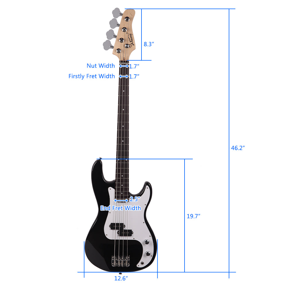 Glarry GP Electric Bass Guitar with Amp Bag Strap Tool - Black