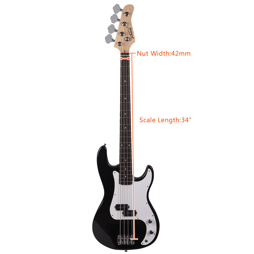 Glarry GP Electric Bass Guitar with Amp Bag Strap Tool - Black