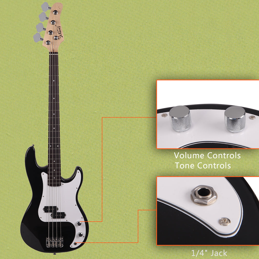 Glarry GP Electric Bass Guitar with Amp Bag Strap Tool - Black