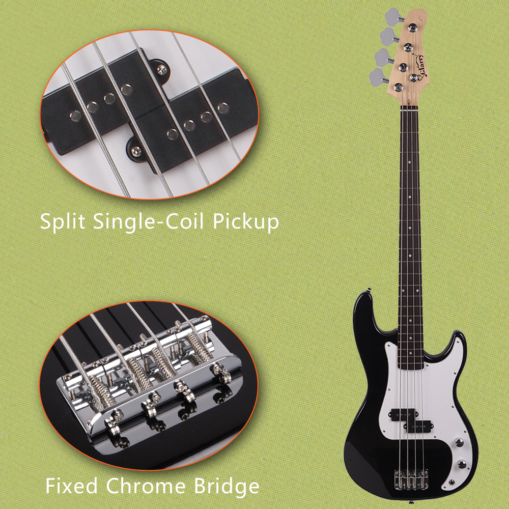 Glarry GP Electric Bass Guitar with Amp Bag Strap Tool - Black