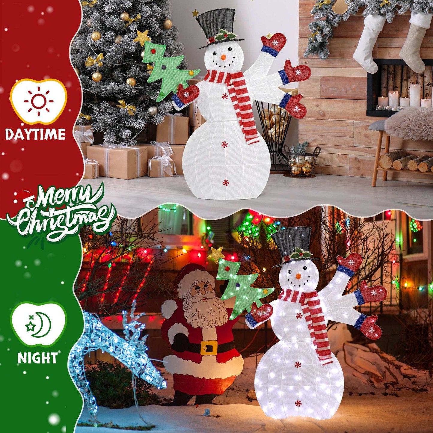 Lighted Snowman Christmas Yard Decorations, Pre-lit 2D Snowman Waving Hands with 170 LED Warm White Lights and Stakes for Xmas Outdoor Holiday Indoor Decor Lighted Holiday Displays
