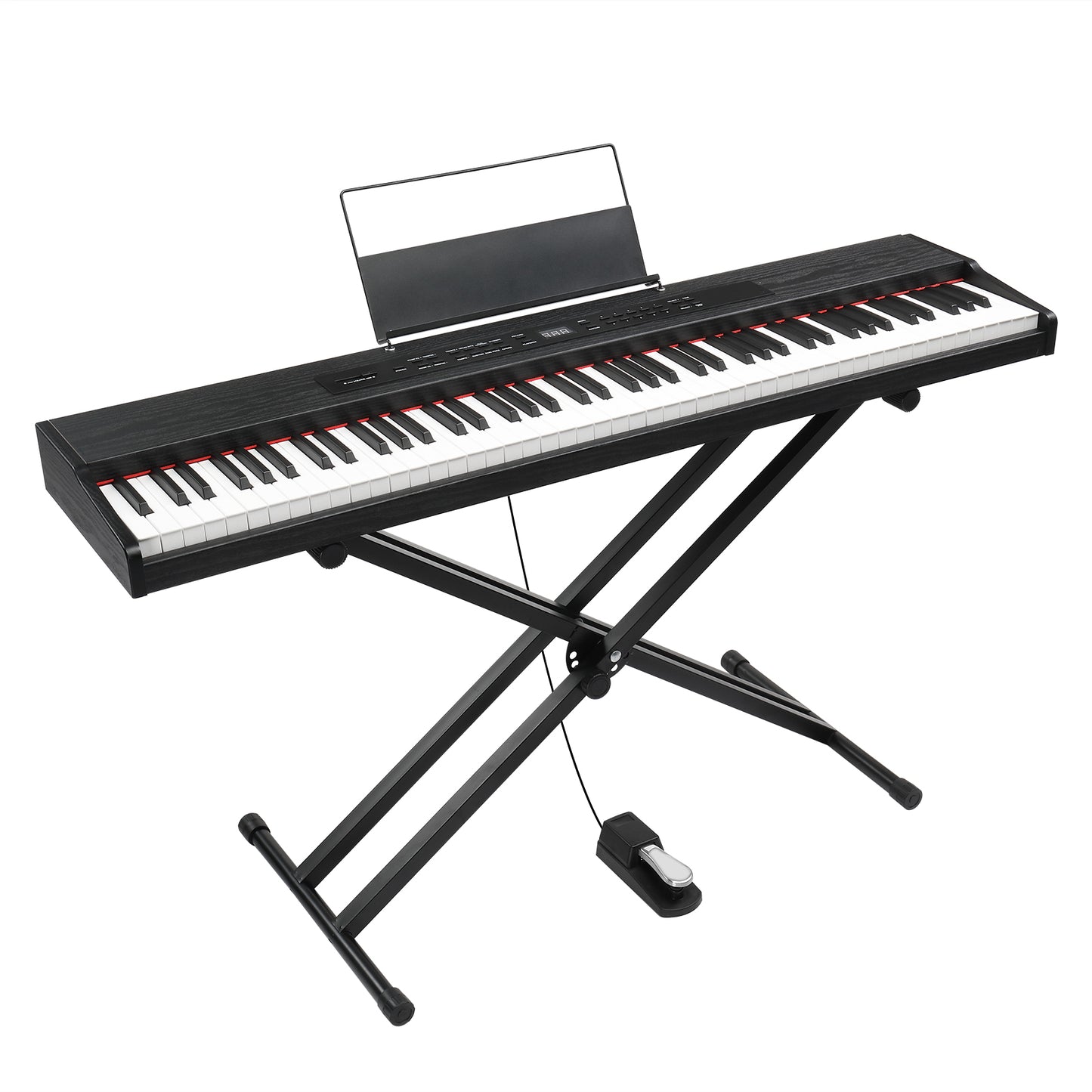 GPPD01-203 88 Key Semi-Weighted Standard Keyboards Digital Piano with Metal Stand, MIDI Bluetooth, Triple Pedals, Headphone and Other accessories for Piano beginner Black color