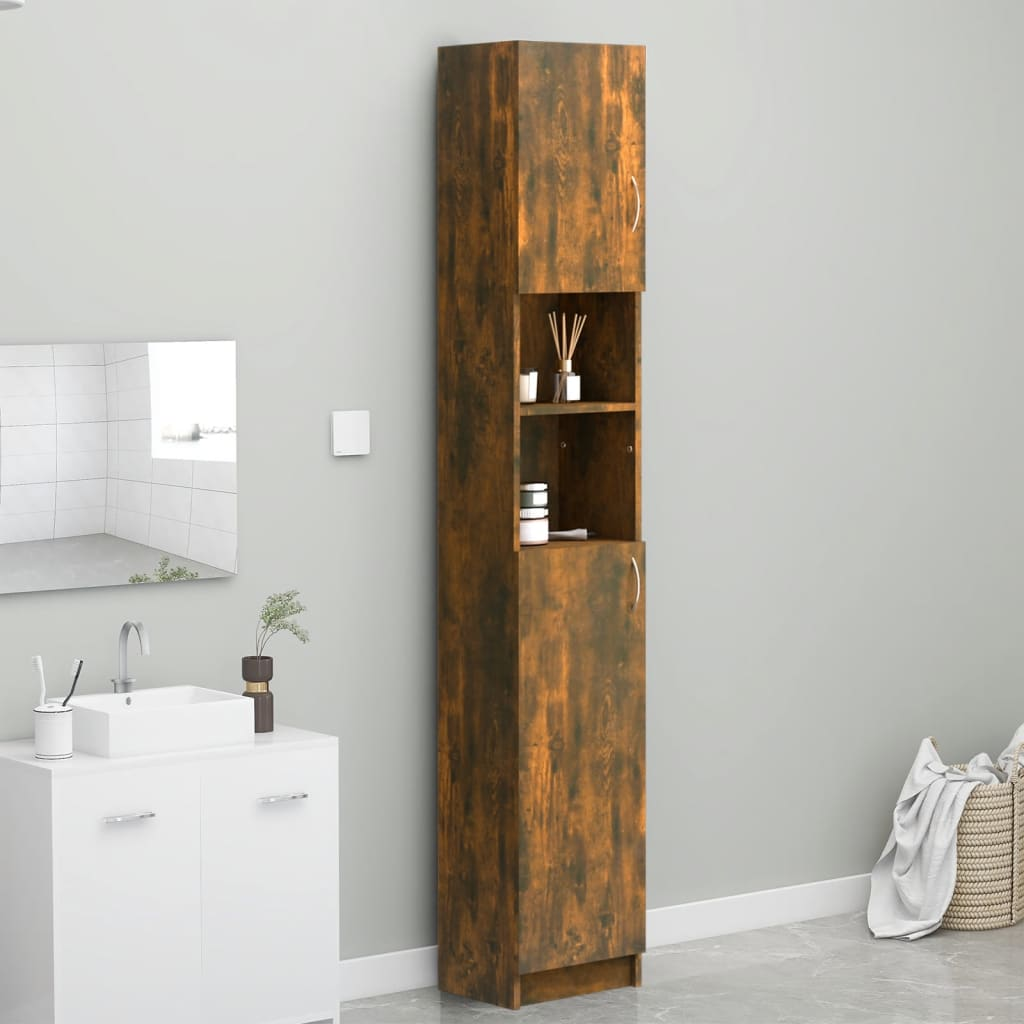 vidaXL Bathroom Cabinet Smoked Oak 32x25.5x190 cm Engineered Wood