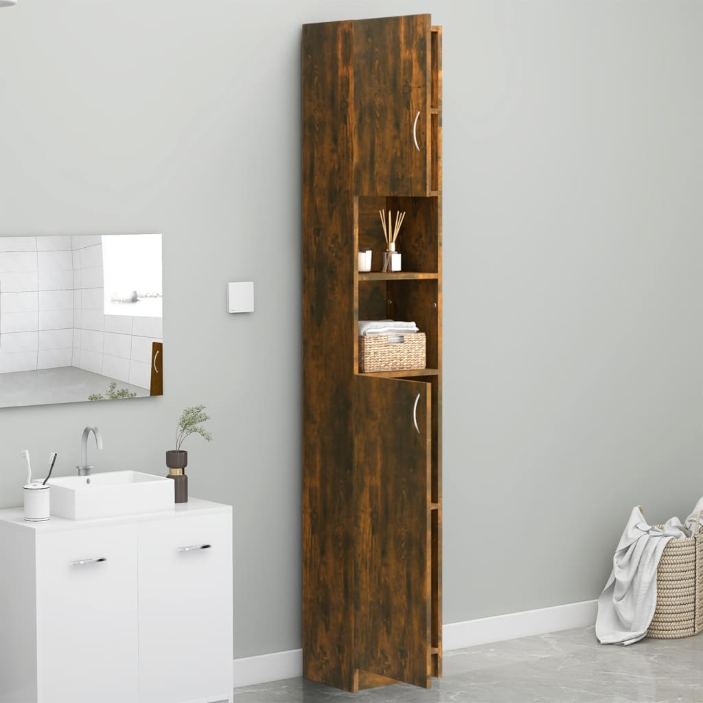 vidaXL Bathroom Cabinet Smoked Oak 32x25.5x190 cm Engineered Wood