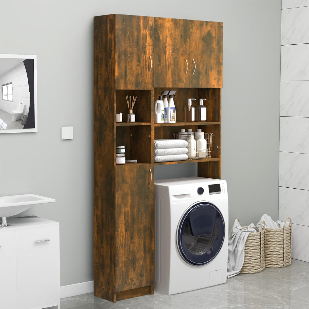 vidaXL Bathroom Cabinet Smoked Oak 32x25.5x190 cm Engineered Wood