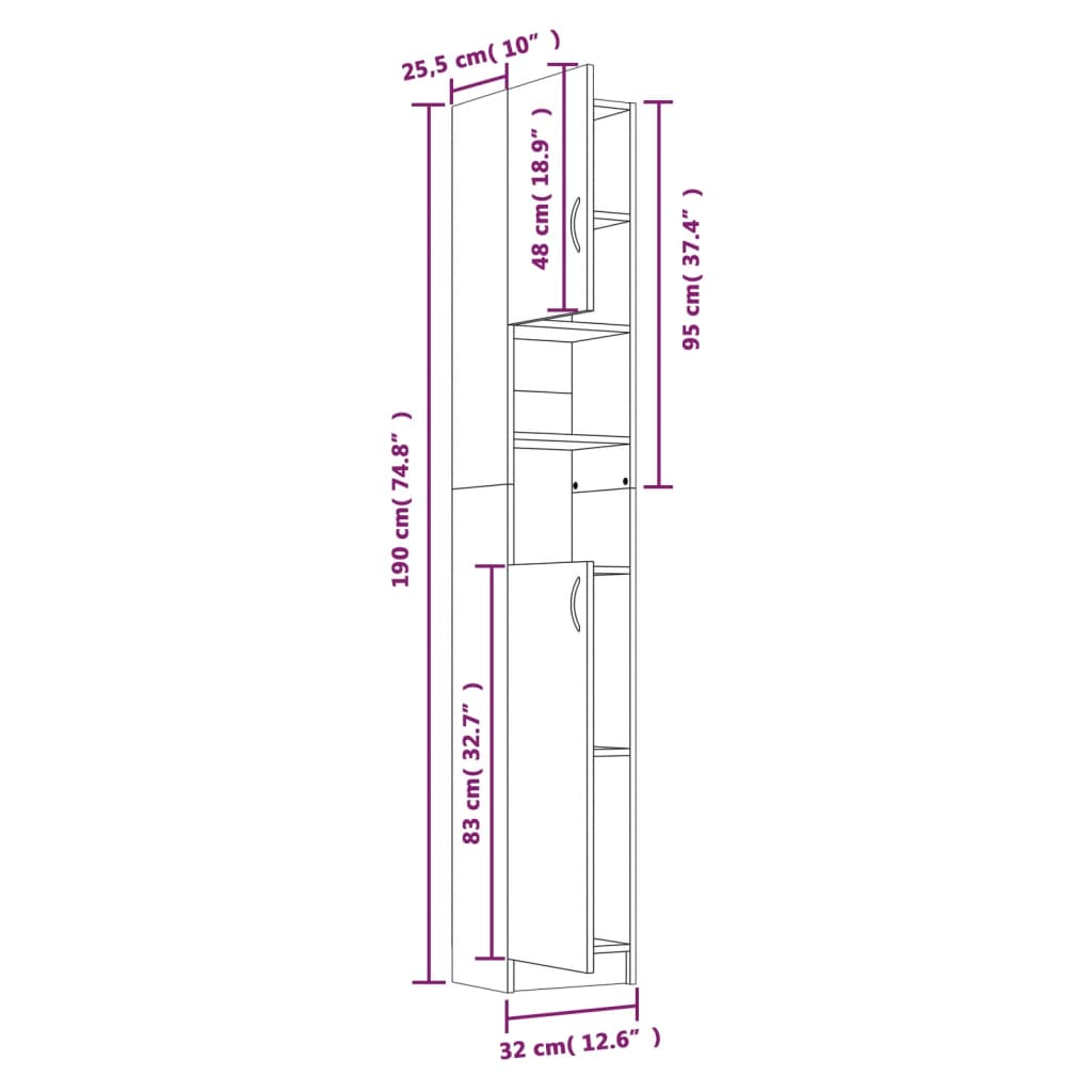 vidaXL Bathroom Cabinet Smoked Oak 32x25.5x190 cm Engineered Wood
