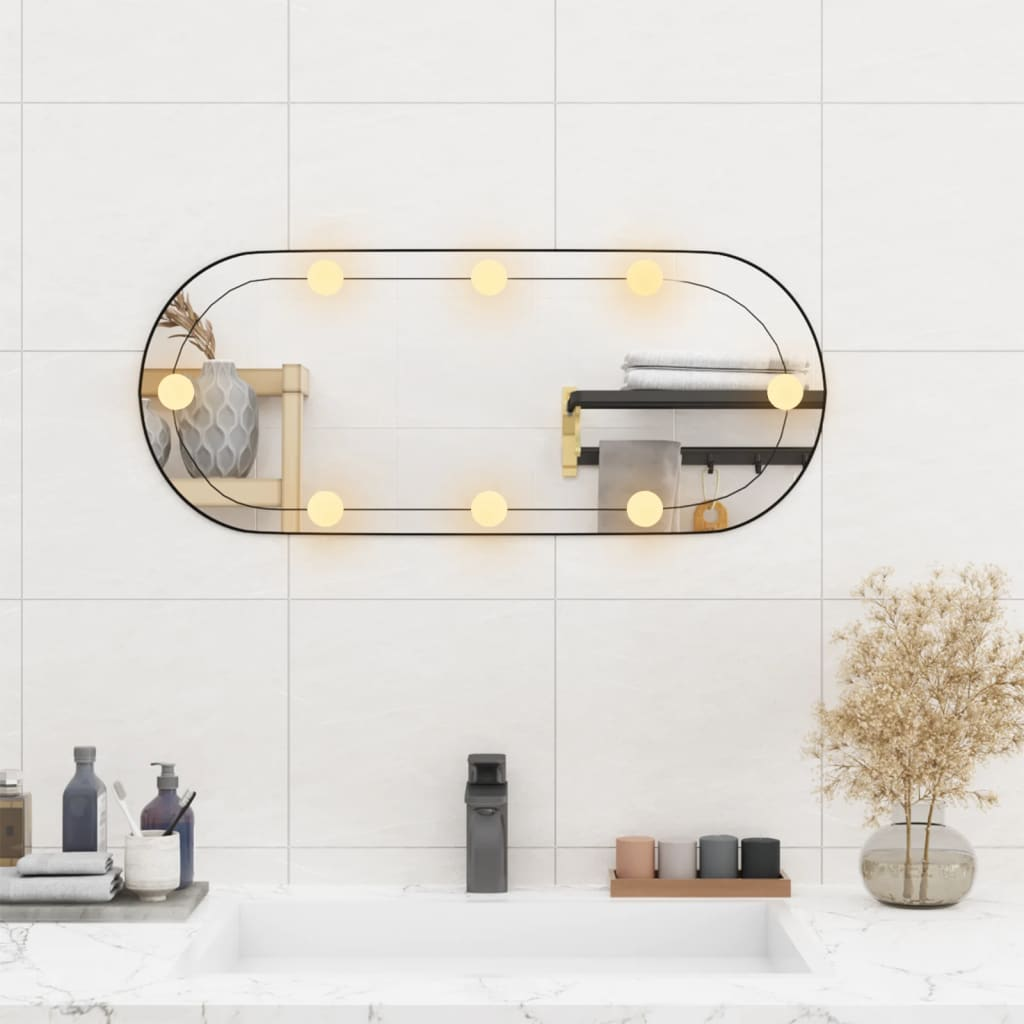 vidaXL Wall Mirror with LED Lights 30x70 cm Glass Oval