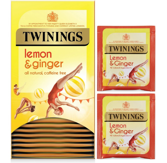 Twinings Lemon & Ginger Tea Bags Individually Enveloped Tagged Healthy Sachets