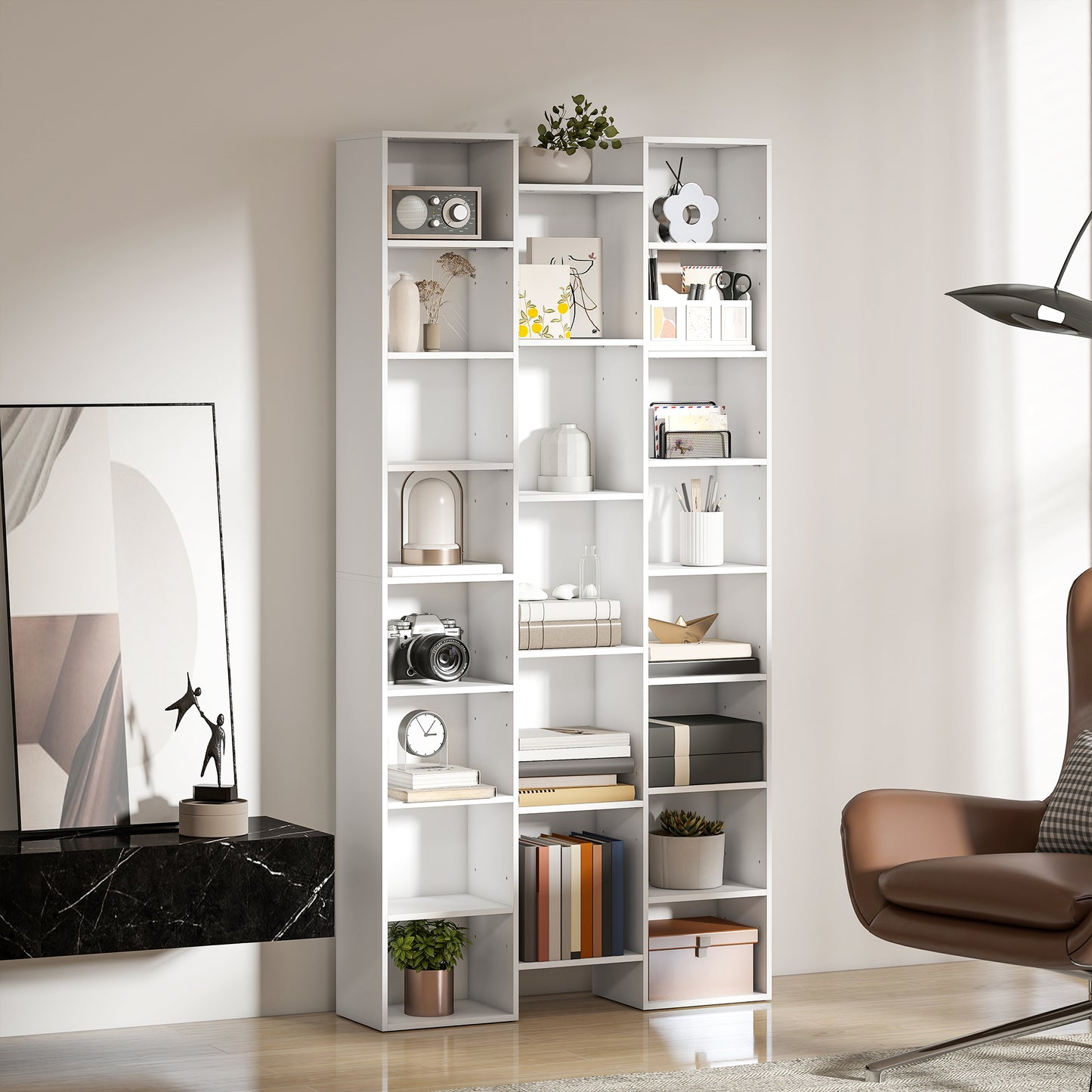 HOMCOM 21-Compartment Bookshelf - White