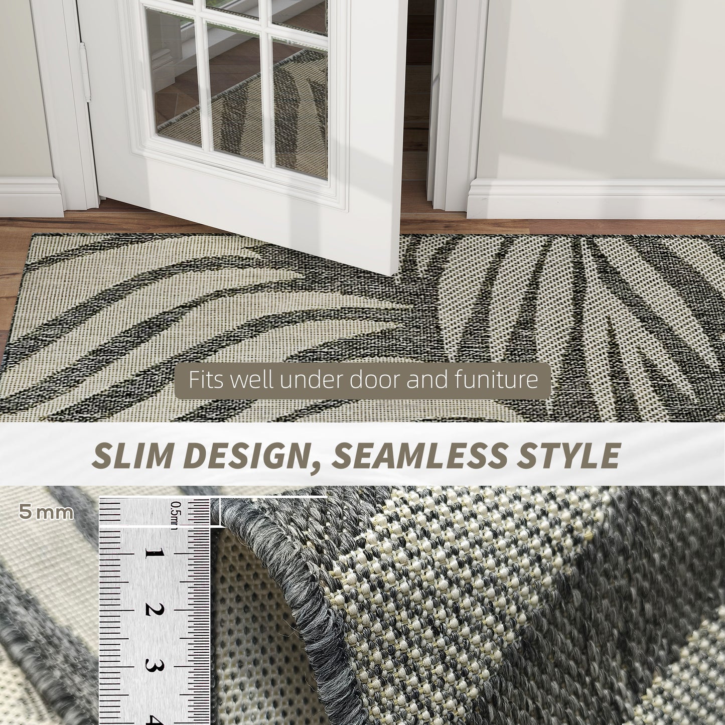 HOMCOM UV Resistant Indoor & Outdoor Area Rug, Easy-Cleaning Machine Washable Rug for Patio, Garden, Kitchen, Bathroom or Living Room, 230 x 160 cm, Grey