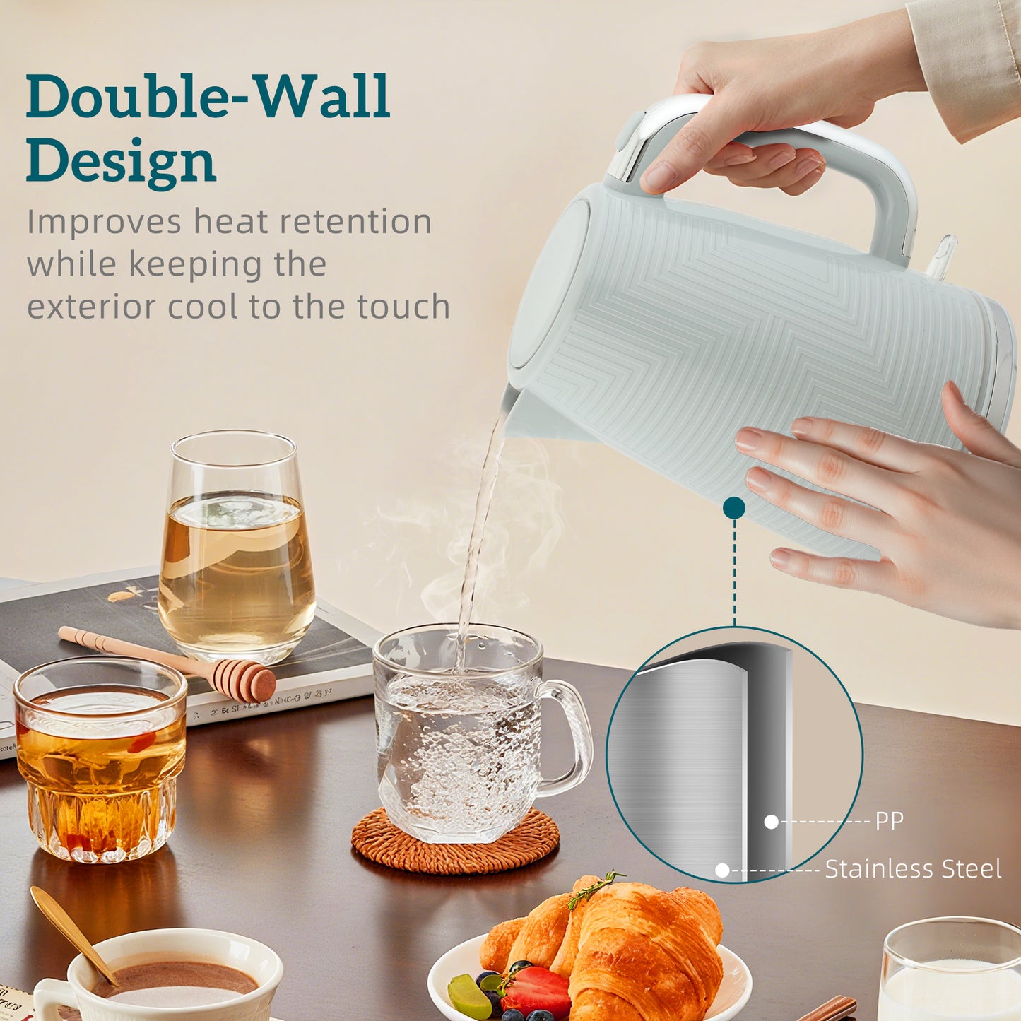 HOMCOM Modern Kettle and Toaster Set - Grey