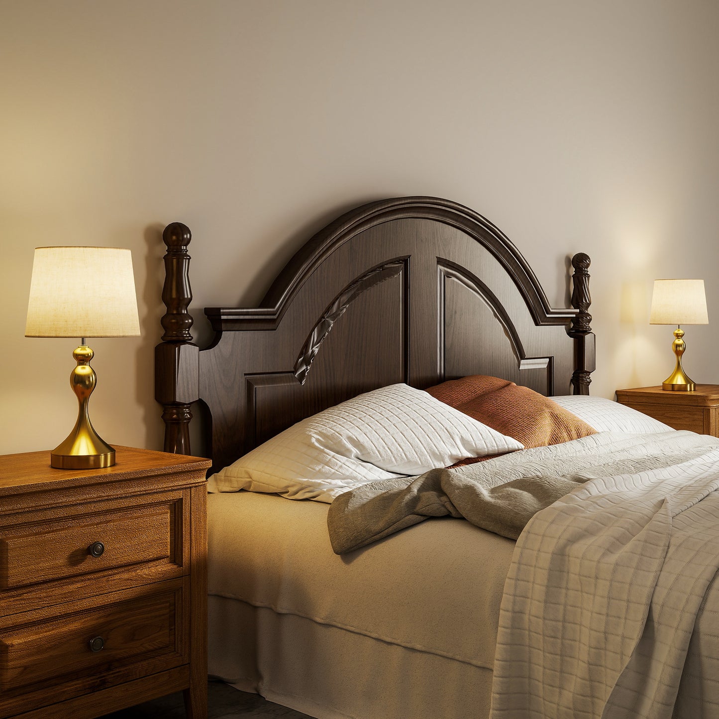 HOMCOM Set of Two Three-Colour Lamps, with USB Ports - Gold Tone