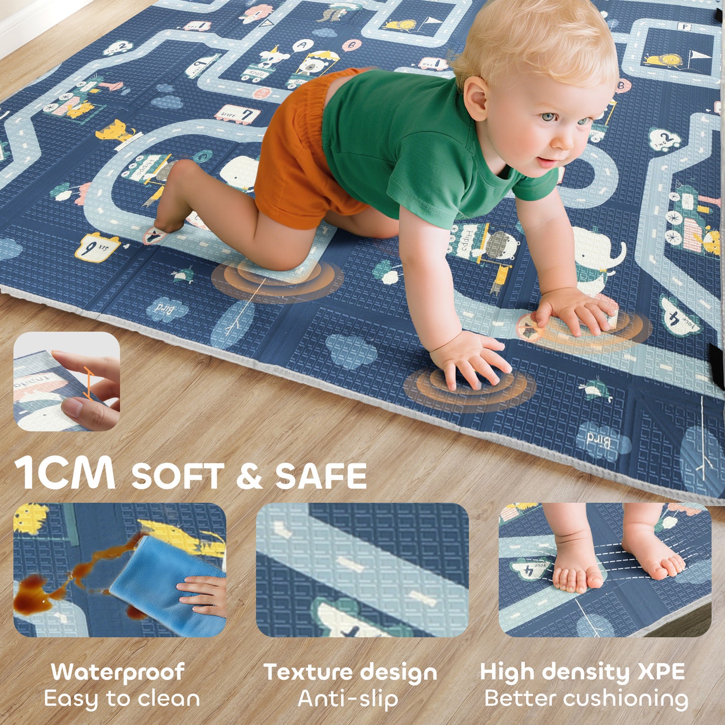 AIYAPLAY Foldable Baby Play Mat, Baby Playpen, Reversible Foam Playmat, Floor Mats for Toddlers, Traffic and Grey Diamond Theme