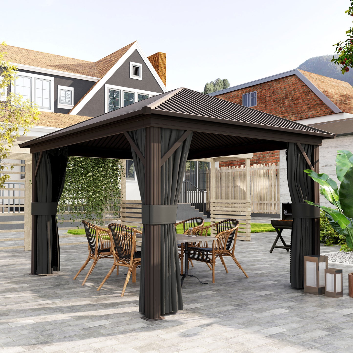 Outsunny 3.6 x 3 m Aluminium Hardtop Gazebo, with Accessories - Dark Grey