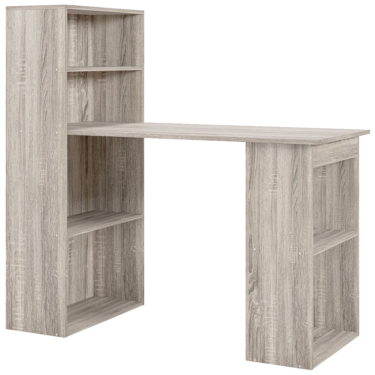 HOMCOM 120cm Computer Desk, Wooden PC Laptop Table with 6-Tier Storage Bookshelves, Home Office Working Study Desk, Writing Workstation, Grey