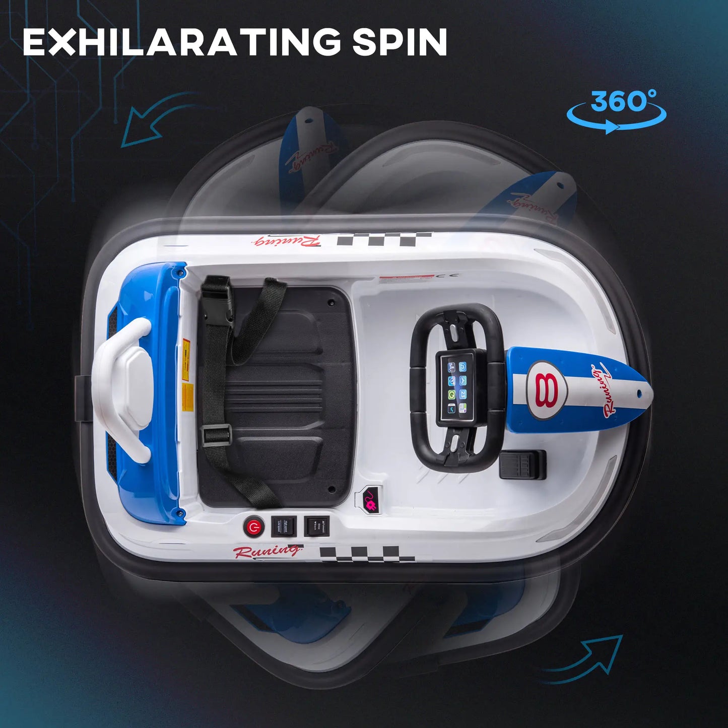 6V Electric Kids Dodgem Bumper Car, 6V Spin Waltz Car, with Music, Horn, Lights - White