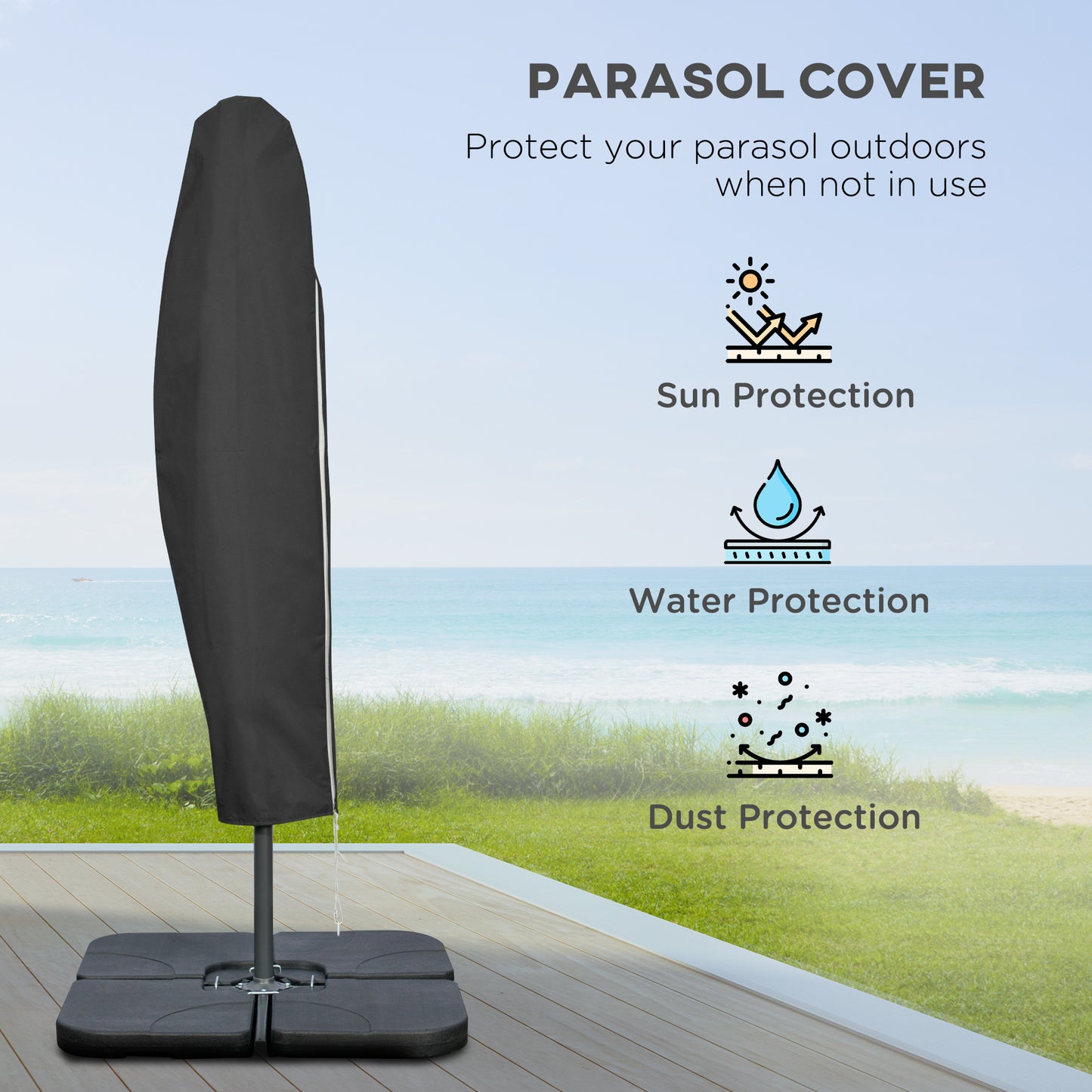 Outsunny 3m Overhanging Parasol, with Base, Weights and Cover - Blue