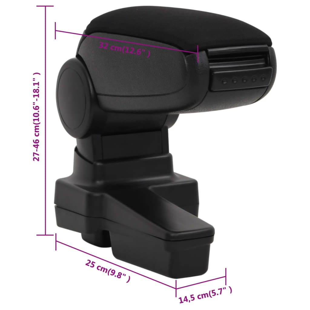 vidaXL Car Armrest Black 14.5x32x(27-46) cm ABS
