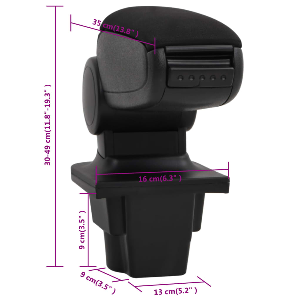 Car Armrest Black 16x35x(30-49) cm ABS