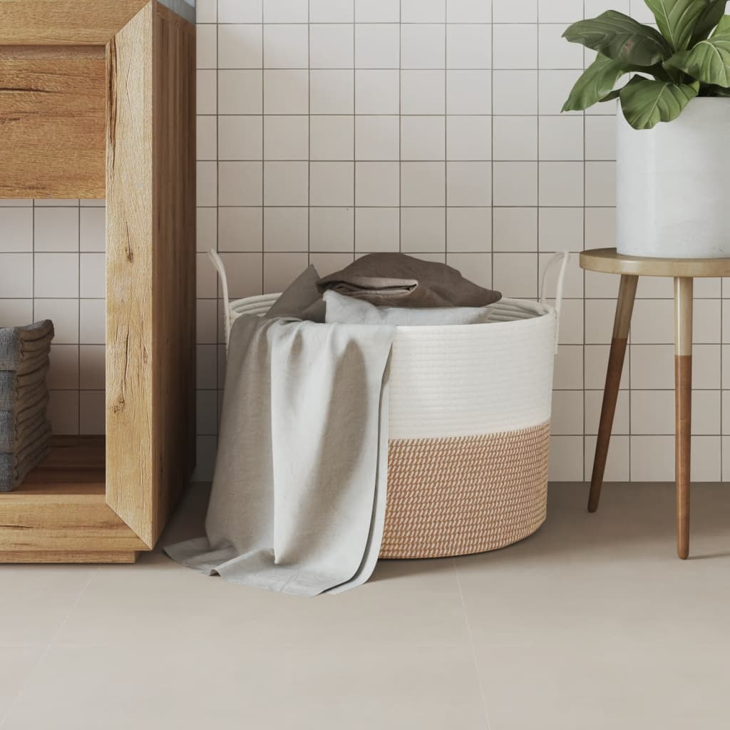 Storage Basket Brown and White Ø51x33 cm Cotton