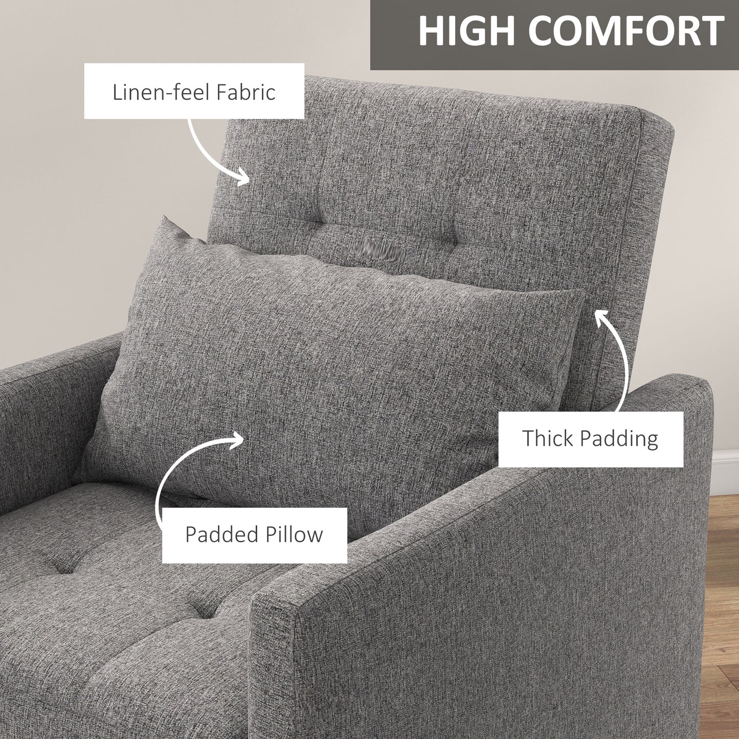 HOMCOM 3-In-1 Chair Bed, Convertible Sleeper Chair with Adjustable Backrest, Pillow and Footrest for Living Room, Grey