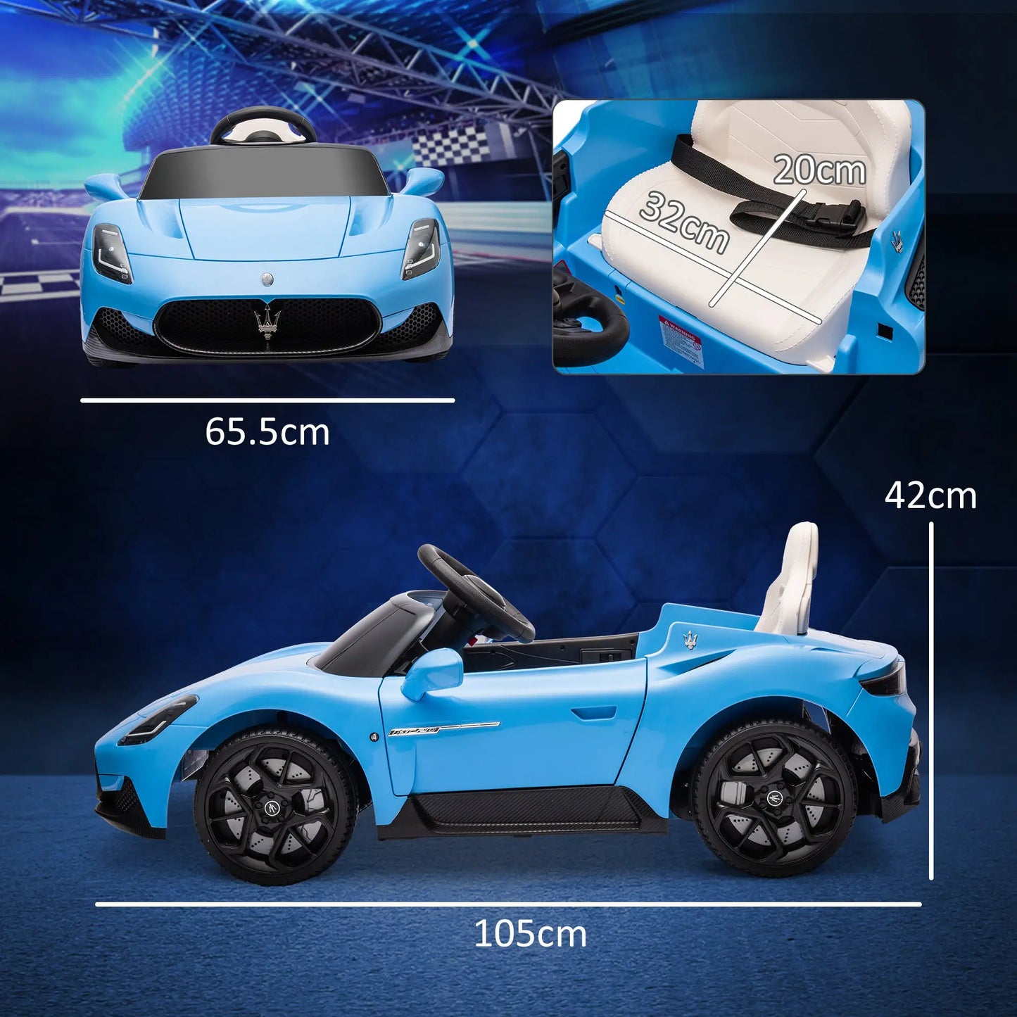 Maserati MC20 Licensed 12V Kids Electric Ride on Car with Remote Control, Spring Suspension, Blue