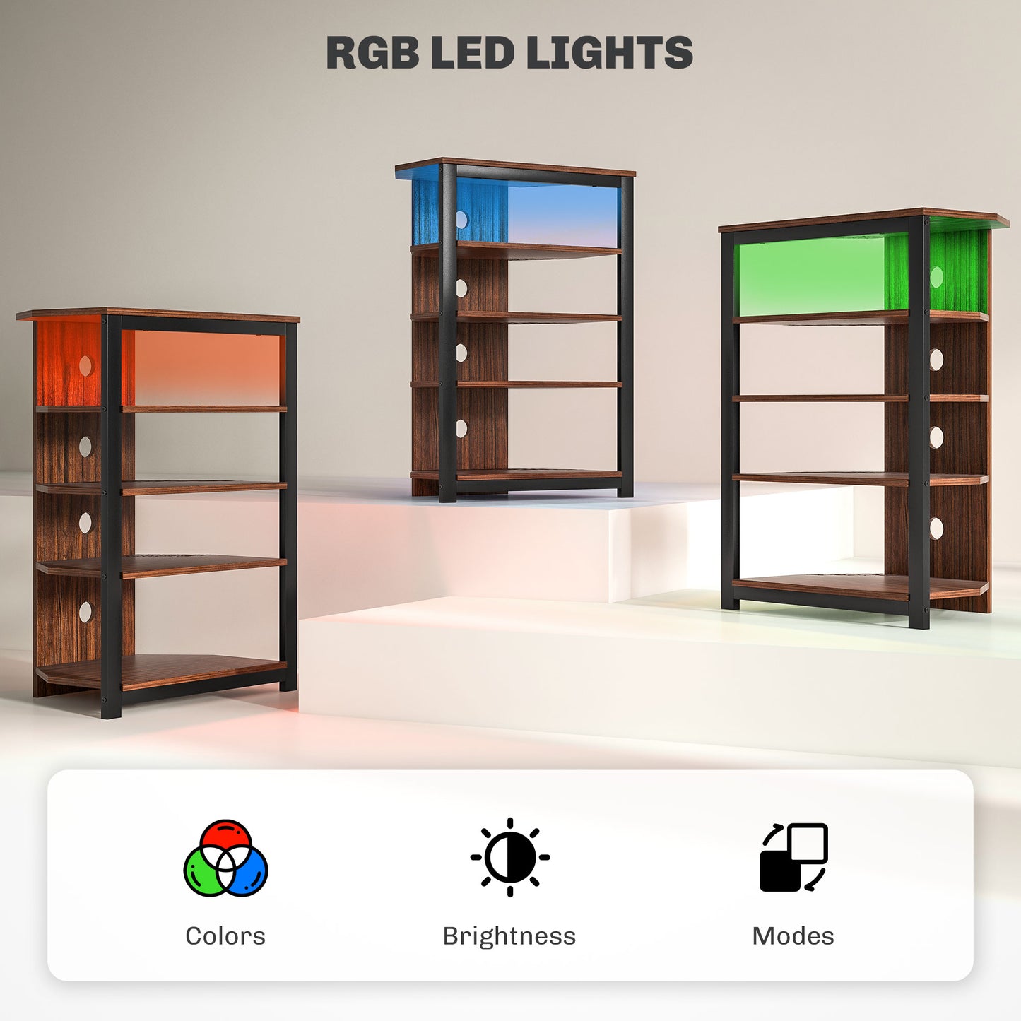 HOMCOM 4-Tier Corner TV Stand with Storage, LED Lights, Cable Management, Small TV Unit Entertainment Centre for TVs up to 29", for Living Room, Bedroom