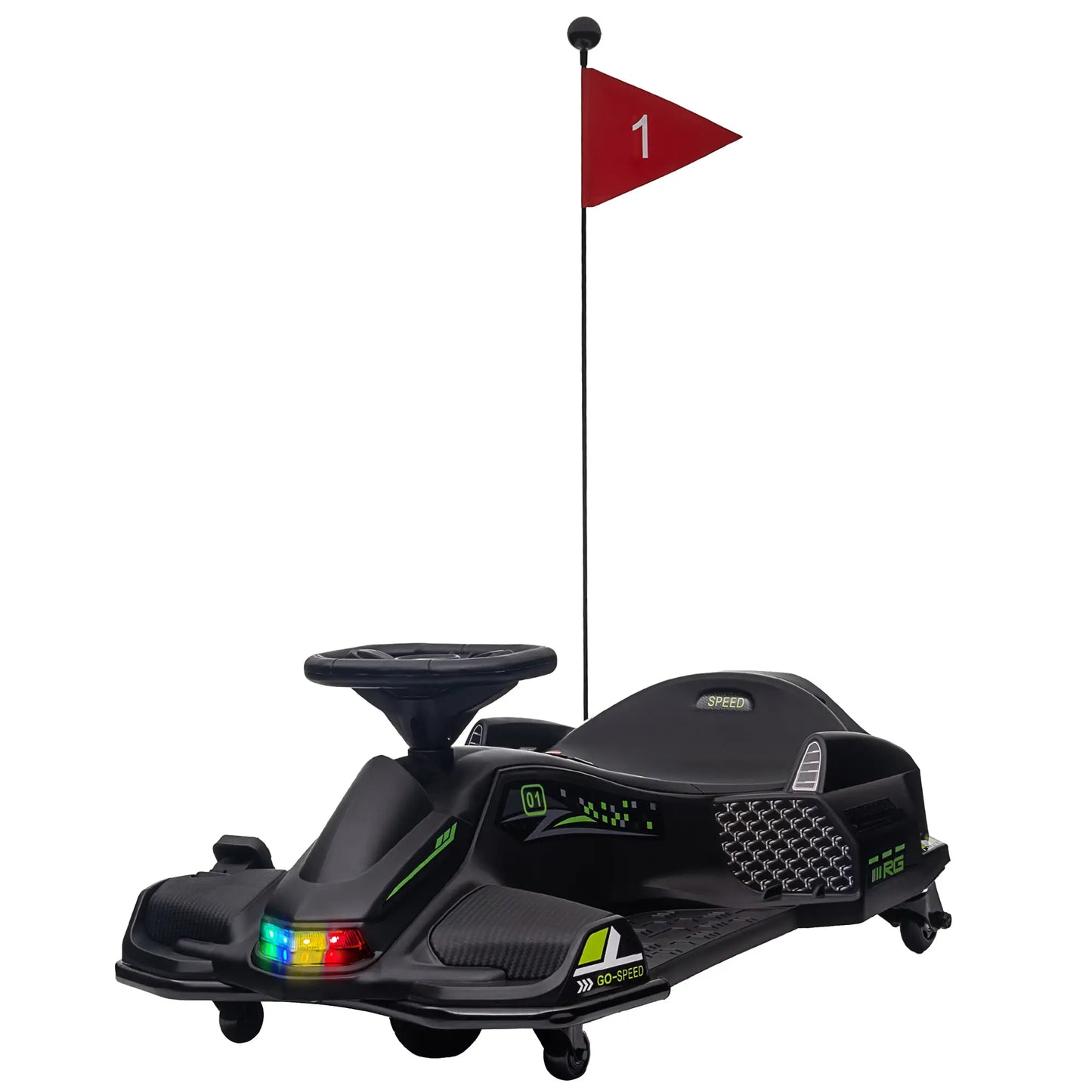 12V Kids Electric Drift Go Kart with Music, LED Lights, Slow Start, Black