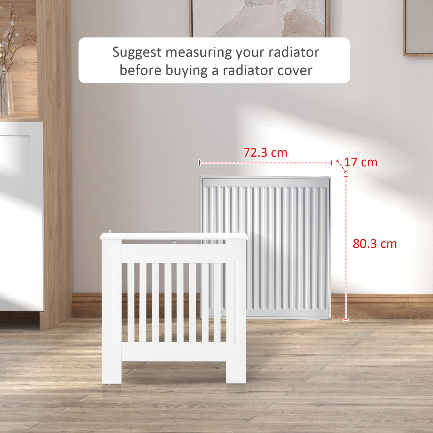 HOMCOM Slatted Radiator Cover Painted Cabinet MDF Lined Grill in White (78L x 19W x 81H cm)