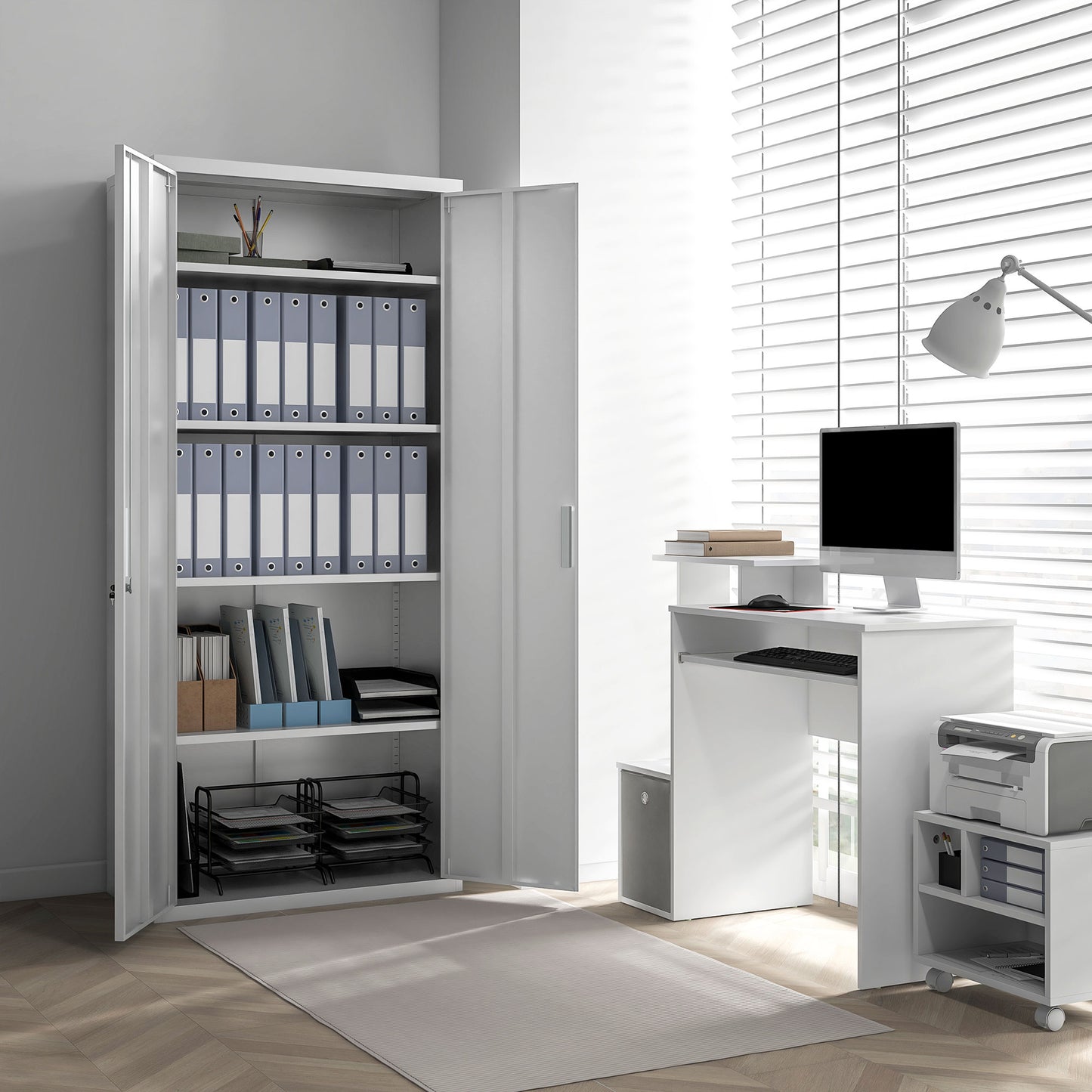 HOMCOM Metal Filing Cabinet Lockable Office Storage Cabinet with 5 Adjustable Shelf, White