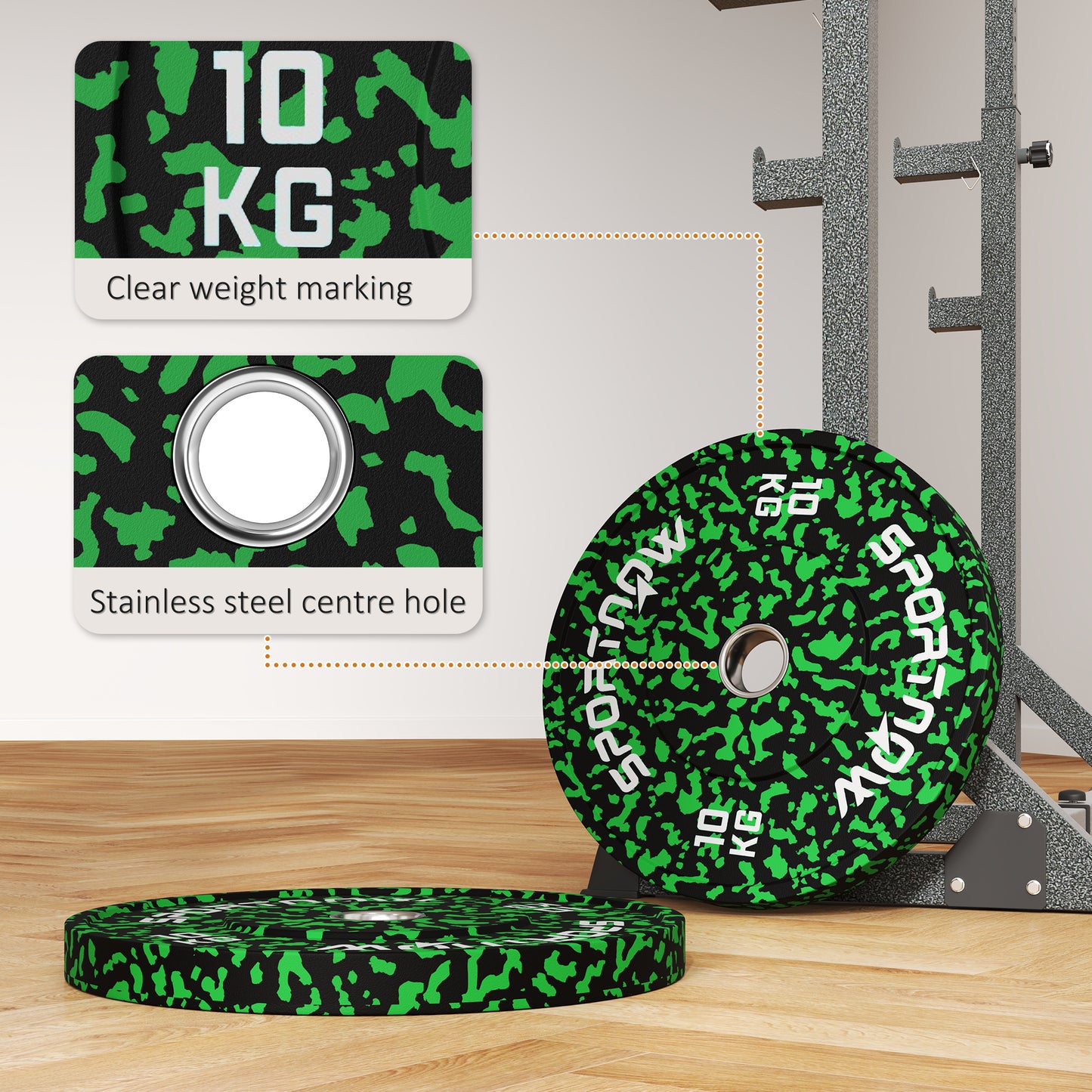 SPORTNOW Olympic Weight Plates with 5cm Holes, for Weight Lifting, 2 x 10kg