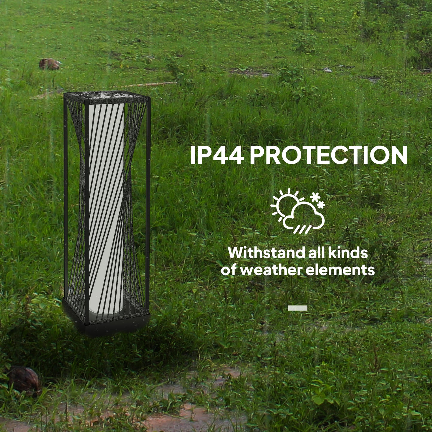 Outsunny Garden Rattan Lamp, 77 cm Tall Solar Rattan Floor Lamp, Solar Garden Light with Auto On/Off LED Lights, IP44 Waterproof for Outdoor, Porch, Pathway, Deck, Grey