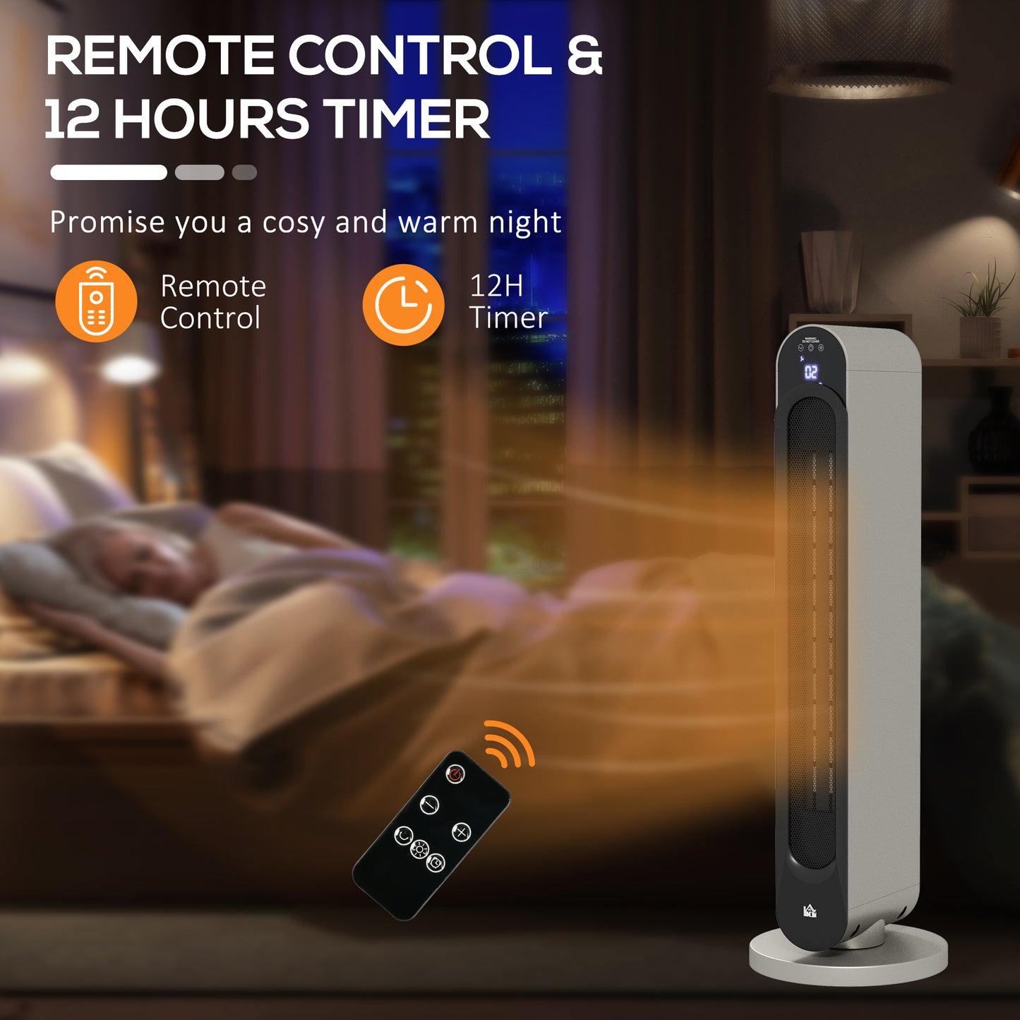 HOMCOM 2kW PTC Ceramic Tower Heater, 10-35°C Temperature Range
