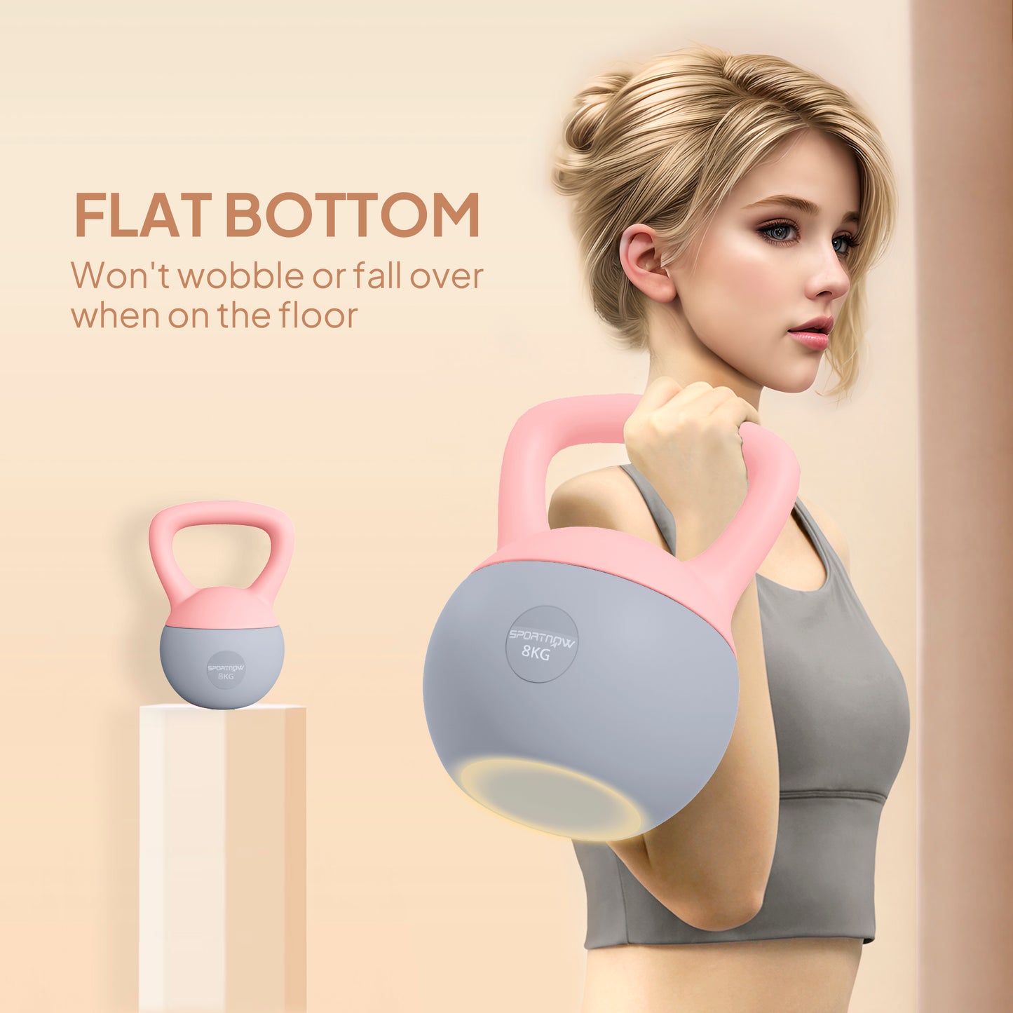 SPORTNOW 8KG Soft Kettlebell, Kettlebell with Non-Slip Handle for Home Gym, Weight Lifting, Strength Training, Pink/Grey