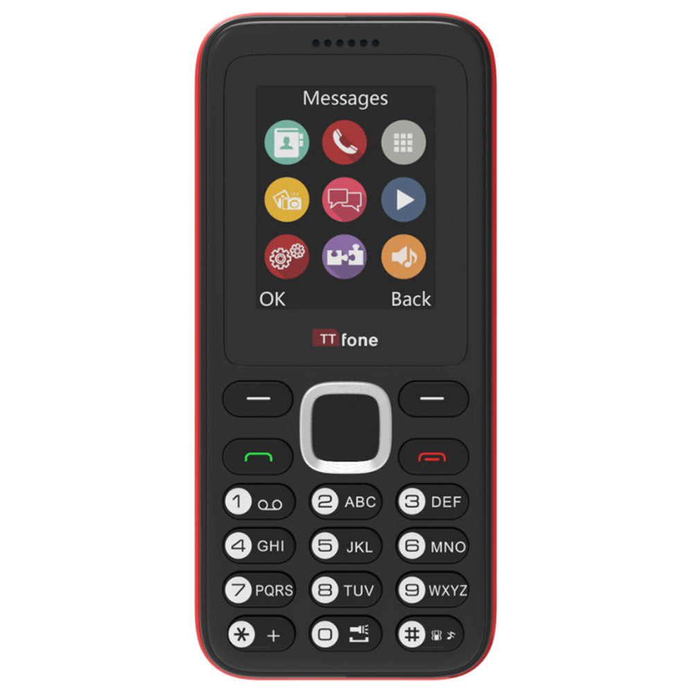 TTfone TT150 Red Dual SIM Mobile with USB Cable, O2 Pay As You Go