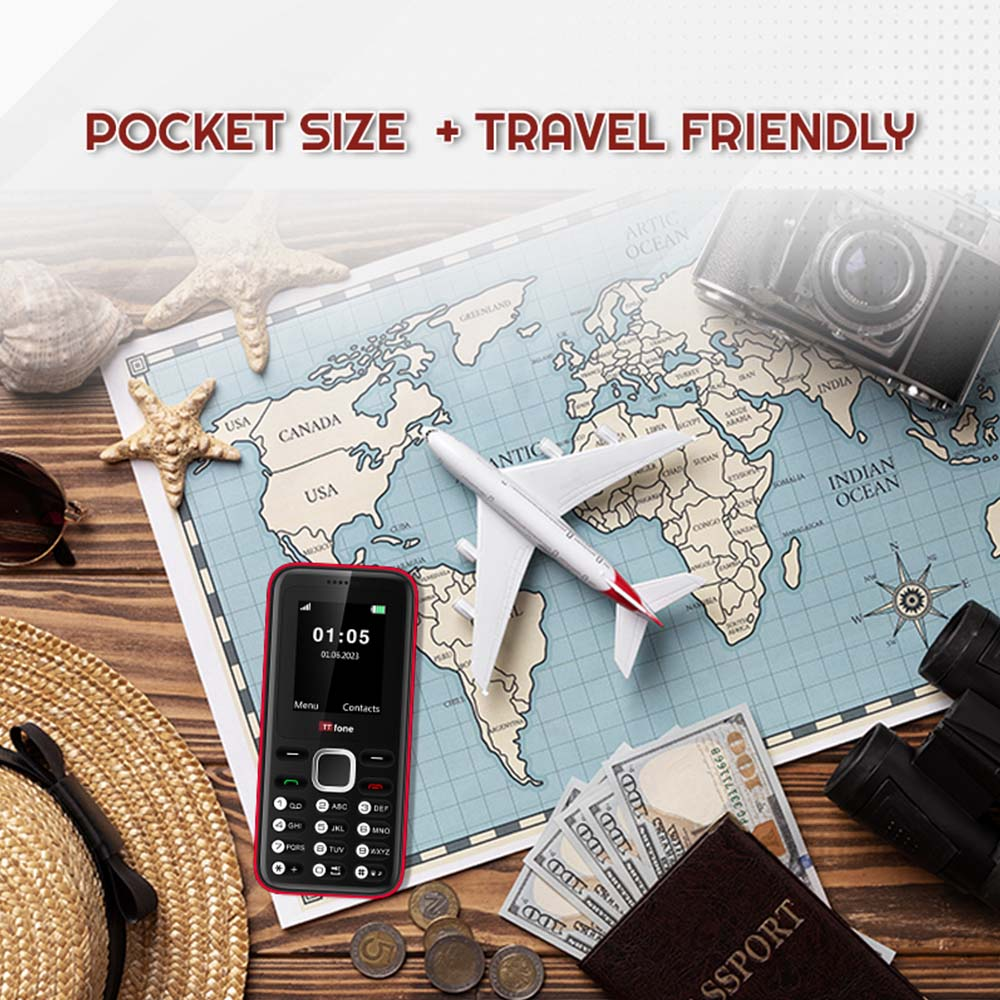 TTfone TT150 Red Dual SIM Mobile with USB Cable, O2 Pay As You Go
