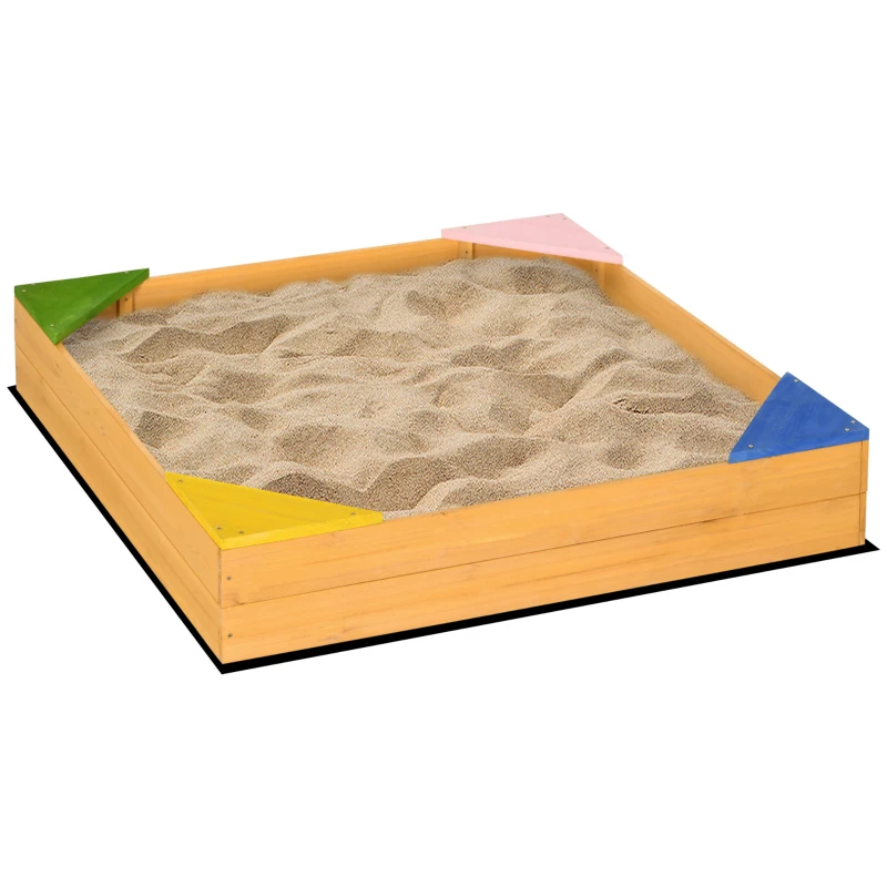Kids Wooden Sand Pit, Children Sandbox, with Four Seats, Non-Woven Fabric, for Gardens, Playgrounds | Outsunny