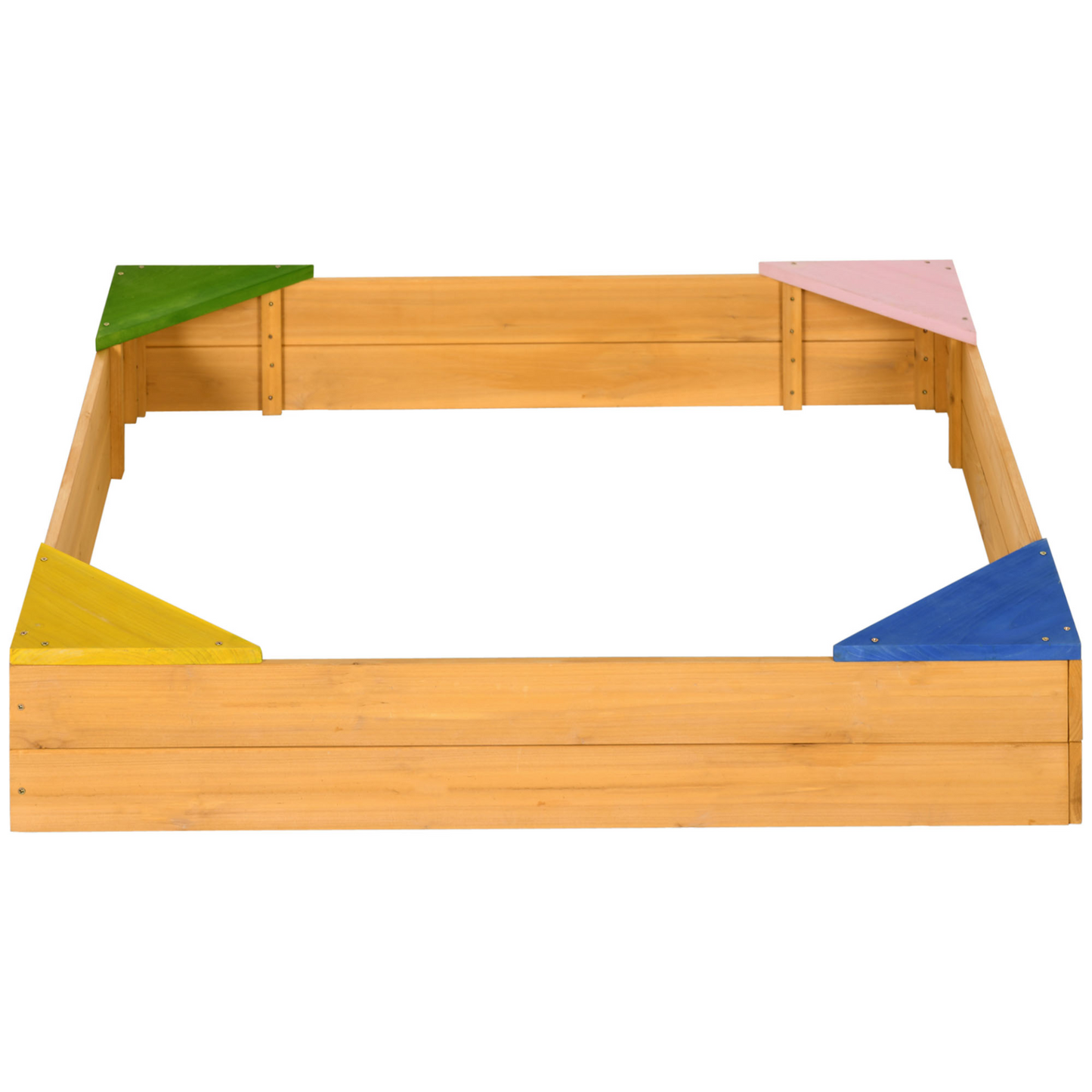 Kids Wooden Sand Pit, Children Sandbox, with Four Seats, Non-Woven Fabric, for Gardens, Playgrounds | Outsunny